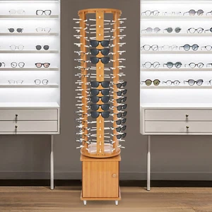 Wood Rack Display Frame Organizer Storage Stand for Glasses+Sunglasses w/ Wheels - Picture 1 of 22