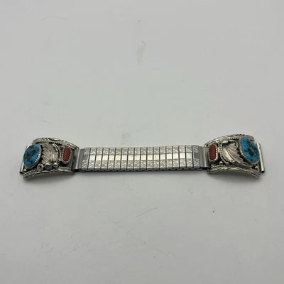 Puntas de correa de reloj de plata esterlina de colección con coral y turquesa JW Foto 1 de 4