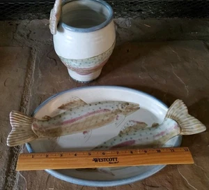 2er Set Regenbogenforelle Fisch Platte & Vase wunderschön gebraucht MCM Cabincore - Bild 1 von 9