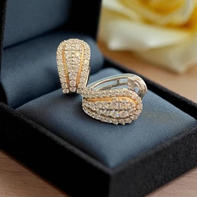 0.94 TCW Round Brilliant Cut Natural Diamonds Clip Hoop Earrings 18K White Gold - Image 1 of 4