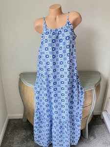 Loft Dress Women’s Maxi Dress L Large Geo Floral Blue Midi Strapless Linen Blend - Picture 1 of 9