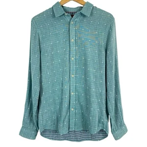 7 For All Mankind Mens Button Up Geometric Print Woven Shirt Size S Blue-Green - Picture 1 of 12