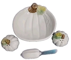 Rustikale Ernte weißer Kürbis Kürbis Salz & Pfeffer Set Tablett & Butterstreuer - Bild 1 von 10
