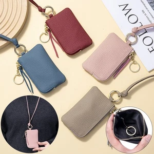 Cartera de cambio para monedas pequeña de cuero genuino con llavero para mujer - Imagen 1 de 19