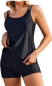 AI'MAGE Women Swimwear Print Tankini Sets Swimming with Shorts Swimsuits L Black - Picture 1 of 4