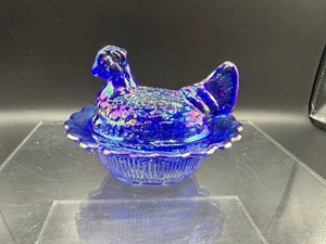  Vidrio Mosser miniatura azul cobalto gallina en un nido - Imagen 1 de 5