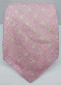 KITON NAPOLI 7 Fold Tie Pink / Yellow Polka Dots 100% Linen - Picture 1 of 6