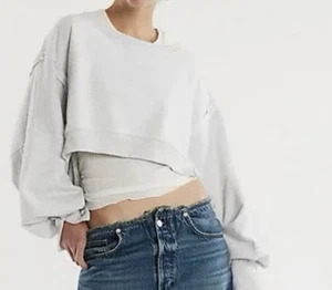 Free People We the Free Camden Oversized Sweatshirt Womens Small White - Picture 1 of 11