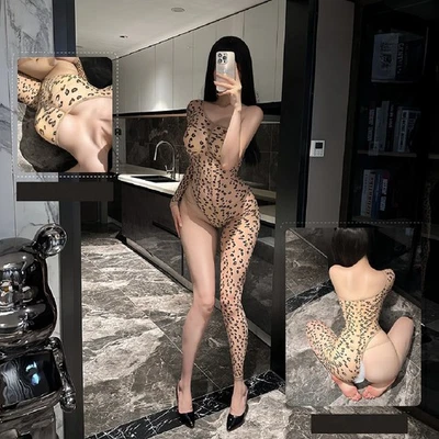 Damen Body Strümpfe Transparent Leopard Einbein Ärmel Strumpfhose Unterwäsche BW1 - Bild 1 von 4