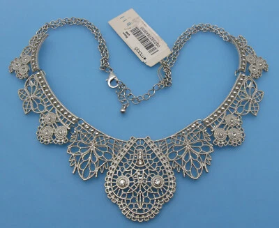 Коренастый со стразами воротник нагрудник заявление филигранный серебристого тона ожерелье Macy's новый с Ярлыками - Изображение 1 из 4