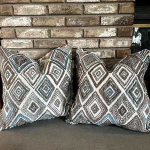 Throw Pillow Covers Geometric 20x20 Teal & Gray w/Zipper Set of 2, High quality - Picture 1 of 3