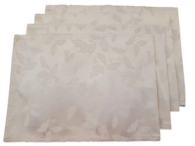 LENOX Cotton Blend PLATINUM HOLLY DAMASK  SET OF 4 PLACEMATS 13" X 18"  NWT - Image 1 of 4