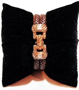Judith Ripka 18K Rose Gold Plated Sterling Silver 925 Braided Leather Bracelet - Picture 1 of 16