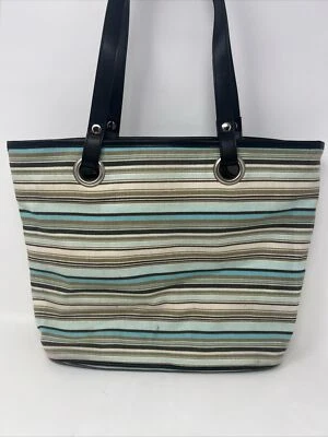 Gap 工厂商店钱包托特包蓝色棕褐色条纹夏季棉浅帆布手感 — 第 1/4 张图片