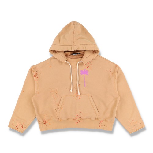 Felpa con cappuccio oversize Palm Angels Tan Paint Splatter logo palma Taglia M Prezzo consigliato $785