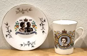 VINTAGE QUEEN ELIZABETH II SILVER JUBILEE CUP & PLATE FINE CHINA - Picture 1 of 12