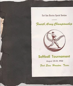  FOURTH ARMY SOFTBALL TOURNAMENT 1952 PROGRAM AT FT. SAM HOUSTON - Picture 1 of 4