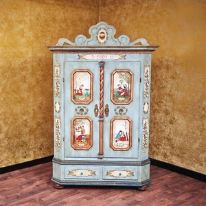 Lammertal Bauernschrank Vier Jahreszeiten Taubenblau Handbemalt Landhaus Antik - Bild 1 von 11