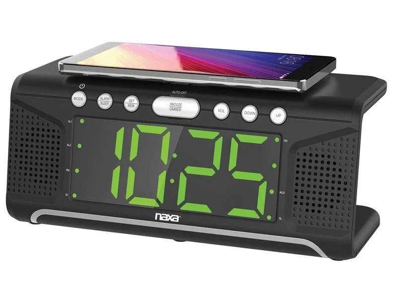 Naxa NRC-190 Dual Alarm Clock +Qi/USB Cell Phone Wireless Charging Function +FM - Image 1 of 1