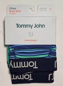Tommy John Cotton Stretch 4-Inch Boxer Brief - Large - Stripe / Green - 2 Pack - Picture 1 of 2