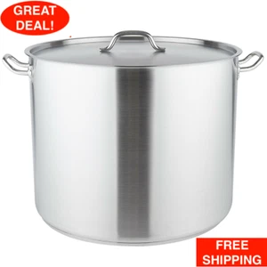 80 Qt. Heavy Duty Silver Stainless Steel Aluminum-Clad Stock Pot with Lid Cover - Picture 1 of 12