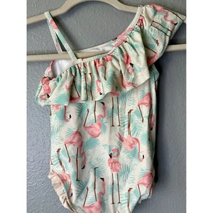 Ruffle Butts Flamingo Swimsuit One Shoulder Ruffle Trim 4T - Picture 1 of 5