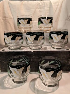 7 Sango Black Lily Lilies Quadrille 8oz Juice Glasses Cocktail 3.25 inches Short - Picture 1 of 10