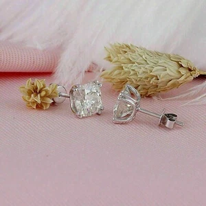 2CT Cushion Cut Simulated Diamond 925 Silver Push Back Stud Earrings In White - Picture 1 of 5