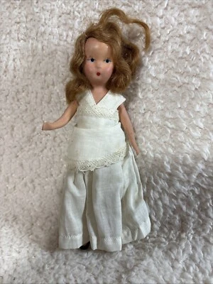 Vintage Nancy Ann Storybook Doll Bisque 7” White Dress - Blue Eyes Ginger Hair - Image 1 of 4