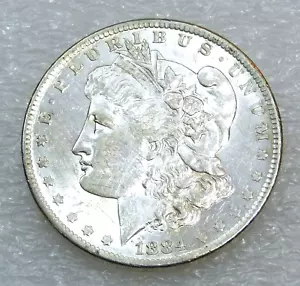 1884 O Morgan Dollaro d'argento AU/BU Lucentezza bianca gelida a lucidala #H806 - Foto 1 di 2