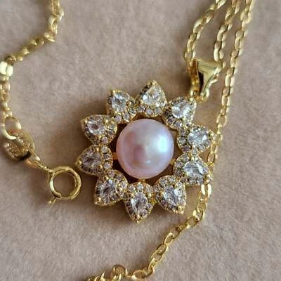 14K Gold Plated Genuine Freshwater Flower Pearl Necklace - Image 1 of 2