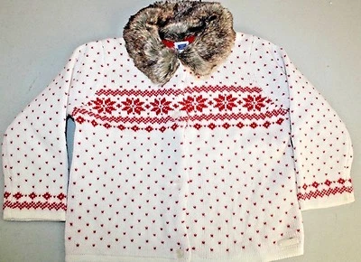 "Janie and Jack" Cardigan Sweater~Ivory/Red~Snowflakes~Fir Trim~12-18M~NWT - Image 1 of 4