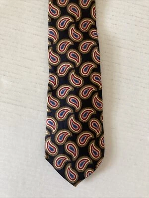 John Henry Men's Necktie Tie Imported Silk made in USA Black Large Red Paisley - Image 1 of 4