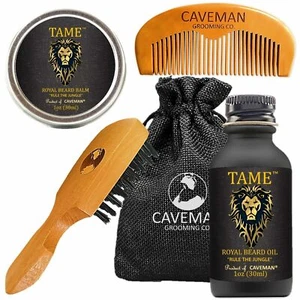 Beard Oil Growth Kit for Men - Tame Oil, Balm, Pocket Brush, Comb, Travel Bag - Picture 1 of 3