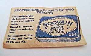 1930s Professional Sample of 2 SOOVAIN Quick Pain Relief Tablets Envelope AZ44 - Picture 1 of 2