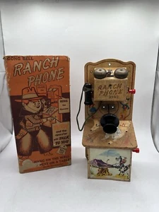 Vintage Ranch Phone 39R2 Talking Tin Litho Toy Gong Bell Co Western Cowboy READ - Picture 1 of 13