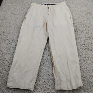 Pantalones Polo Ralph Lauren DE COLECCIÓN Para Hombre 34x26 Beige Seda Lino Pantalones Preppy Años 90 - Imagen 1 de 14