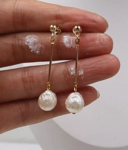 9-10 mm South Sea White Baroque Pearl Earrings long earrings for girls ~~~ - Picture 1 of 3
