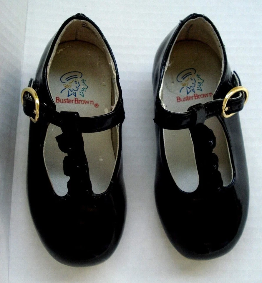 Zapatos Mary Jane vintage Buster marrón para niñas pequeñas negros charol talla 5 Foto 1 de 4