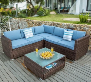 Cozy Patio Set Yard Furniture Out Door Rattan Wicker Sofa Sectional Cushion Back - Picture 1 of 7
