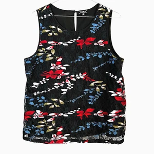 Lucky Brand Top Floral Embroidered Lace Tank Womens XL Black RN80318 - Picture 1 of 4