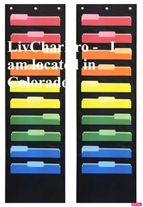 2 PACK Black 10 Pocket Hanging Wall Pocket Chart Hanging Storage Pocket Hanging - Picture 1 of 9
