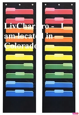 Paquete de 2 bolsillos negros para colgar en la pared bolsillo gráfico colgante almacenamiento bolsillo colgante Foto 1 de 4