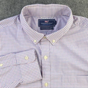 Vineyard Vines Performance Slim Fit Murray Shirt Medium Orange Blue Check - Picture 1 of 8