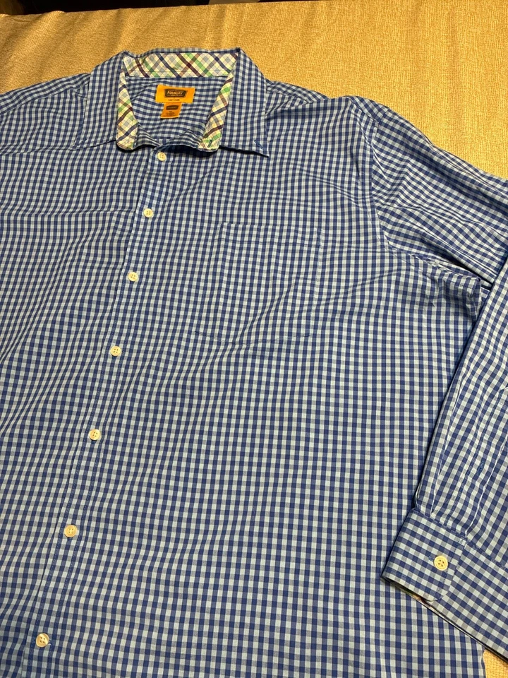Foundry Men’s Plaid Button Down Collared Shirt Blue Long Sleeve 4X - Image 1 of 4
