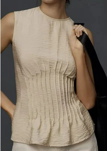 Anthropologie Della plissiertes hellbraunes ärmelloses Top neu mit Etikett Größe Small - Bild 1 von 8