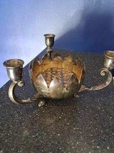 Vintage Leonard Silver Plate Lotus Bowl Frog, 3- Candle Holder Triple Footed. - Picture 1 of 8