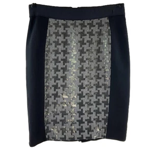 Karen Millen Bleistiftrock schwarz & grau metallic geometrisch Wollmischung UK 14 - Bild 1 von 8