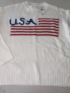 Maglione girocollo manica lunga Buckle Mainstrip donna L bianco bandiera USA pullover - Foto 1 di 5