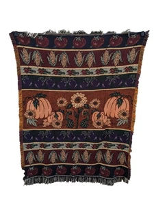 Vtg Fall Tapestry Throw Sunflowers Pumpkins Sunflowers Blanket Cottage ~56 x 46 - Picture 1 of 5